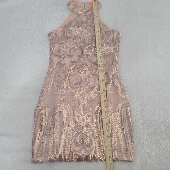 Xtaren women's rose gold sequin halter top dress Size small Cocktail party - Picture 9 of 13